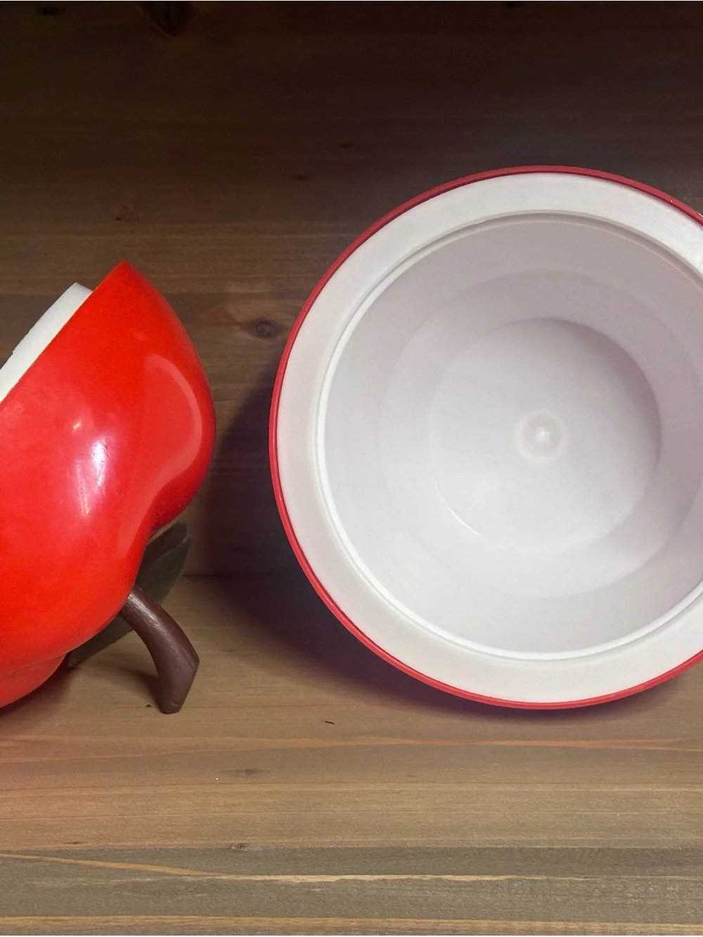 Vintage Red Apple Ice Bucket Shape Fun Plastic MCM Kitsch Barware Retro Bar Cart